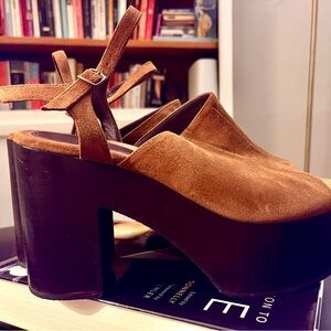 Dries Van Noten Tan Suede Platform Shoes